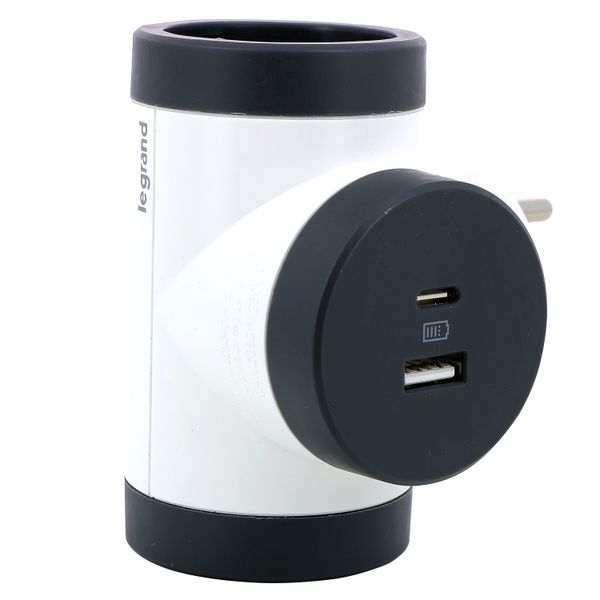 MOP PRE SCH 2P+E 16A 2 LATERAL OUTLETS ROTATIVE + USB A+C WHITE/BLACK image 6