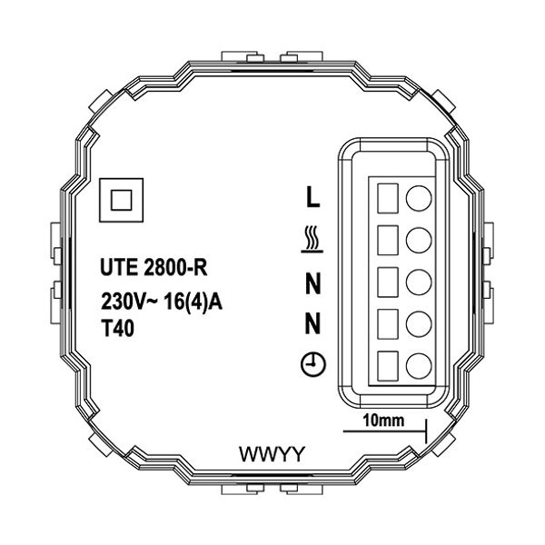 UP room controller, RAL9010 glossy 55x55, 5-30C, AC 230V, 16 A relay output 1 NO contact, PWM / 2 point control, switch, TA, LED displays image 3