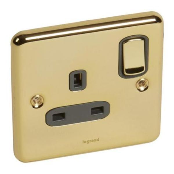 Synergy Authentic 1 gang switched single pole BS socket outlet 13A Glossy gold image 1