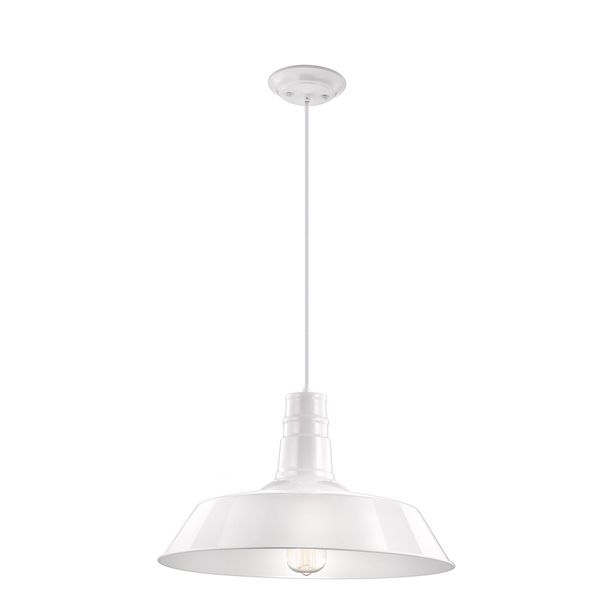 Shining White Steel Outside  Matt White Inside   White Fabric Wire  LED E27 1x12 Watt 230 Volt  IP20 Bulb Excluded  D: 46 H1: 26 H2: 115 cm Adjustable height image 1