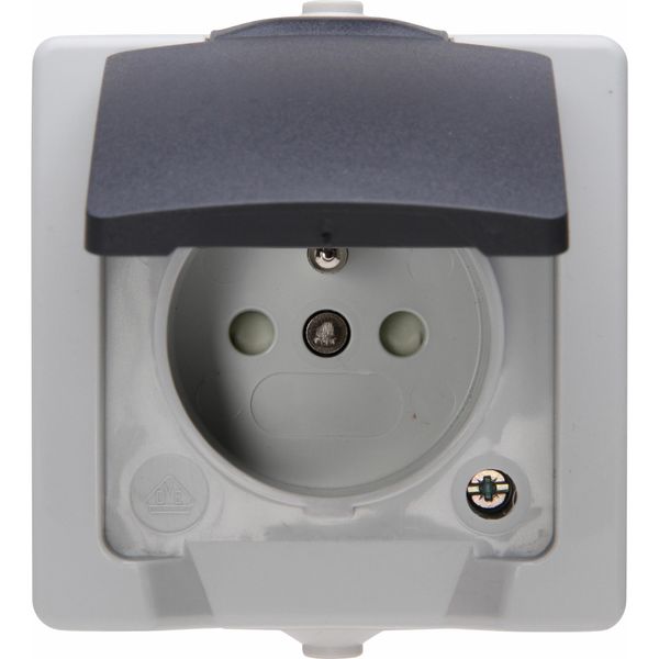 NAUTIC Aufputz-Feuchtraum Mitten-Schutzkontakt-Steckdose mit Klappdeckel, Farbe: grau image 1