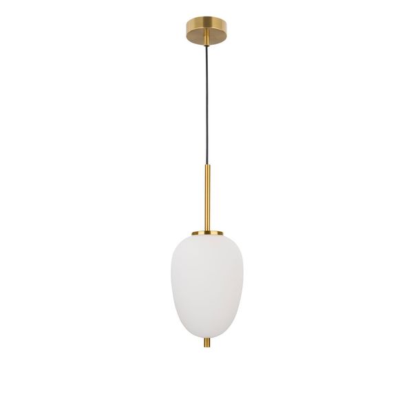 Opal Glass  Brass Gold Metal  Black Fabric Wire  LED E14 1x5 Watt 230 Volt  IP20 Bulb Excluded  D: 15.8 H1: 23 H2: 120 cm Adjustable Height image 1