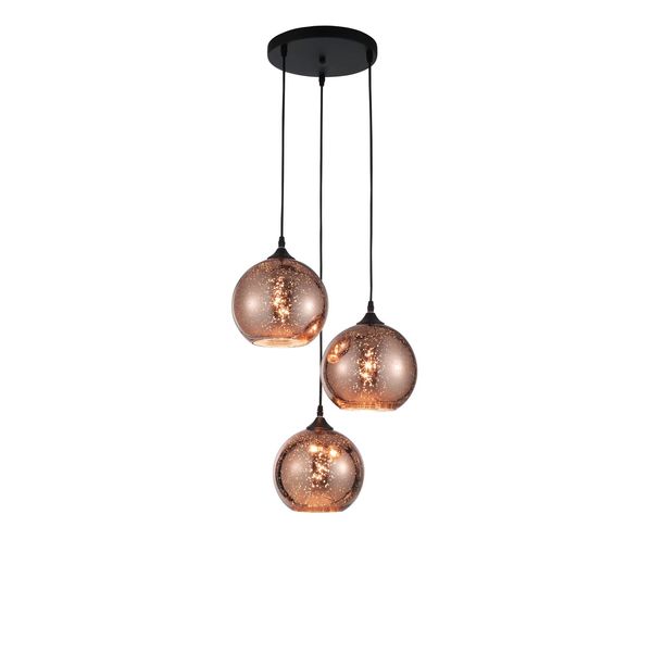 Copper Glass   Black Metal   LED E27 3x12 Watt 230 Volt   IP20 Bulb Excluded  D: 35 H: 155 cm Adjustable height image 1