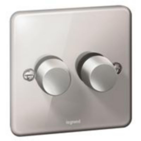 Synergy Authentic 2 Gang 2 Way 400W Push On/Off Rotary Dimmer Polished Stainless Steel image 1