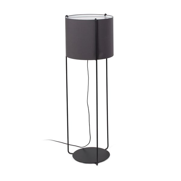 DRUM BLACK FLOOR LAMP GREY LAMPSHADE 1XE27 image 1