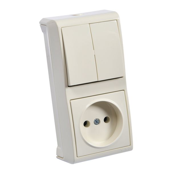 Vera Beige Two Gang Switch + Socket Vertical image 1