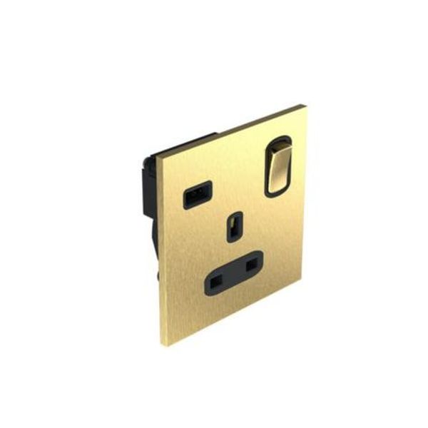 Art d'Arnould - 1 gang BS socket outlet 13 a-250V single pole switched + USB A Epure - Brushed Gold image 1