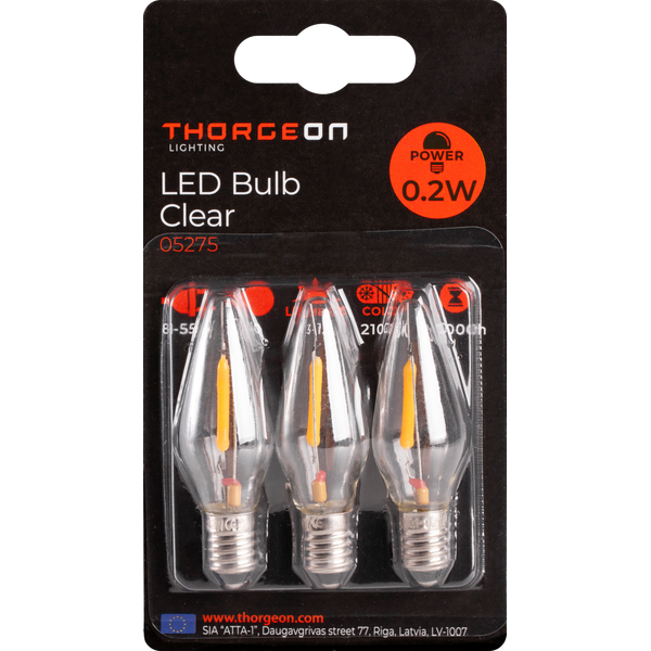 LED Bulb Clear 0.2W E10 8-55V 12Lm 2100K THORGEON image 1