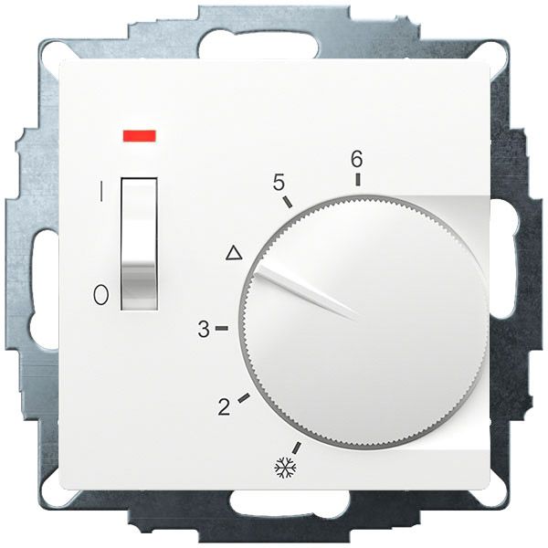 UP room controller, RAL9016 glossy 55x55, 5-30C, AC 230V, 1NC, 10 A, temperature reduction approx. 4K, switch on/off, display controller "on" image 1