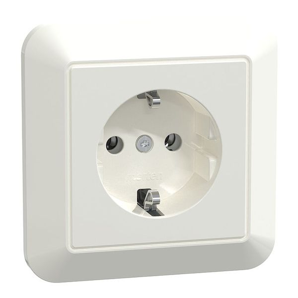 SCHUKO socket with full cover plate, increased contact protection, plug-in terminals, polar white glossy, 1-M image 1