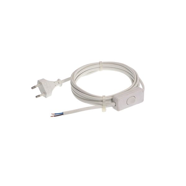 '2 pole euro cord with switch,  3,0m H03VVH2-F 2x0,75 white' 1st site: Euro plug 2nd site: 30mm stripped sheath with crimped metal sleeves on conductor ends in polybag with label image 1