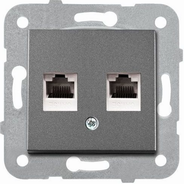 Novella-Trenda Dark Grey Two Gang Data Socket (2xCAT6) image 1