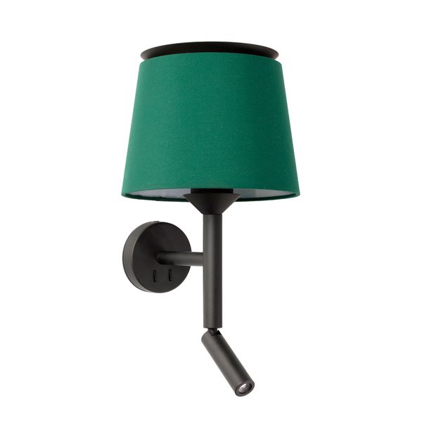 SAVOY BLACK WALL LAMP WITH READER GREEN LAMPSHADE image 1