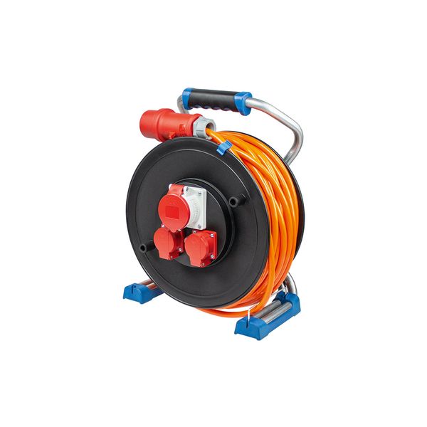 Xperts CEE cable reel 320mmO, 40m H07BQ-F 5G1,5 orange, 1 CEE socket 400V/16A/5pole, 2 sockets 230V/16A image 1