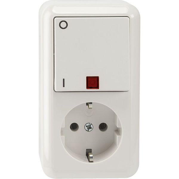 Combination SCHUKO socket/off control switch 2-pole, polar white, surface-mounted image 1