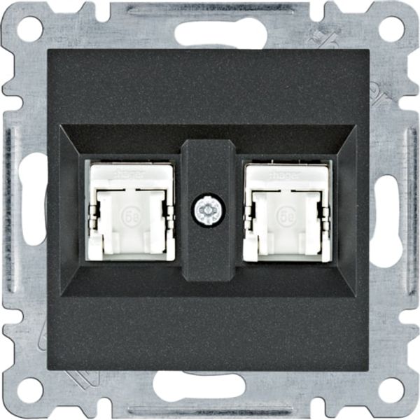 Dual RJ45 socket - black image 1