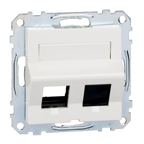 Inclined outlet 2-gng,label fld& dust slide f. keyst. RJ45,pol.wht.glos.Sys.M image 2