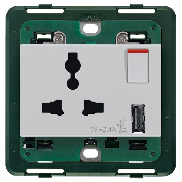 2P+E 13A SICURY socket multistd USBA Sil image 1