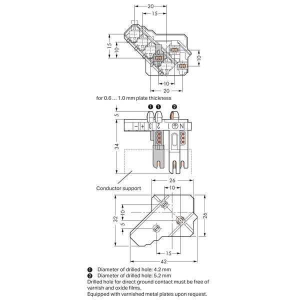 Female connector with direct ground contact with snap-in mounting feet image 2