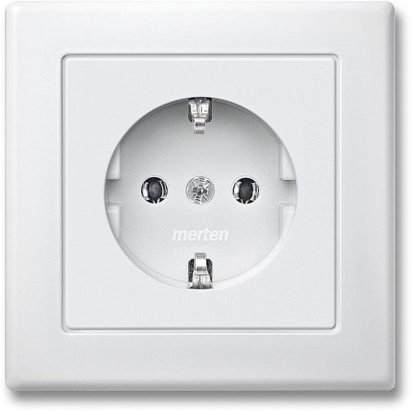 SCHUKO socket with full cover plate, plug-in terminals, polar white, M-SMART MEG2301-1619 image 1