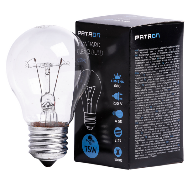 Incandescent Bulb E27 75W A55 230V CL Patron image 1