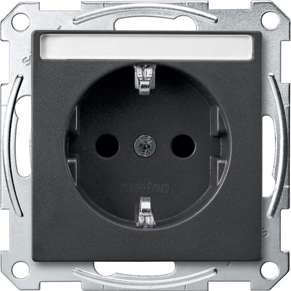 SCHUKO socket-outlet w. label fld, shutter, screwl. term., anthracite, System M image 1