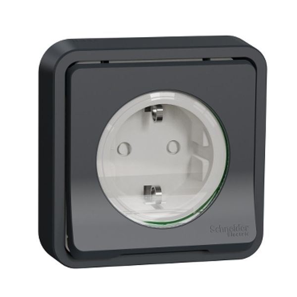 Socket-outlet, Mureva Styl, 2P + E with shutters, side earth, 16A, 250V, flush, grey image 3