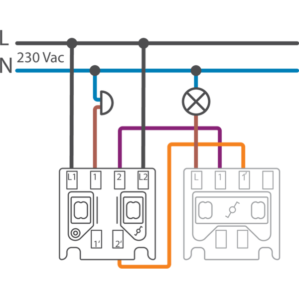 Base for a two-way switch and N.O. or N.C. push button, 10 AX/250 Vac, image 1