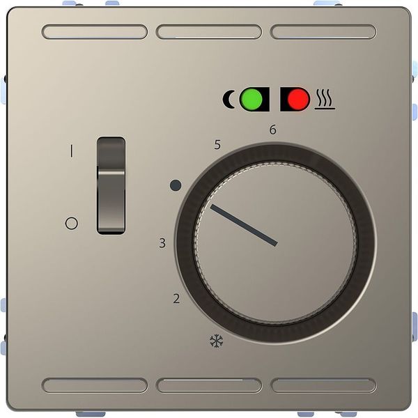 Floor temperature controller 230V with switch and central plate, nickel metallic, system design image 1