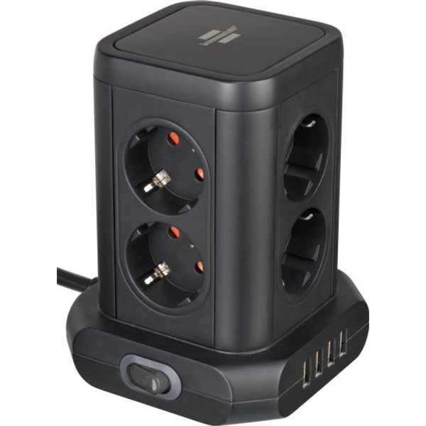 Socket tower 8-fold with 4x USB black 2m H05VV-F3G1.5 image 1