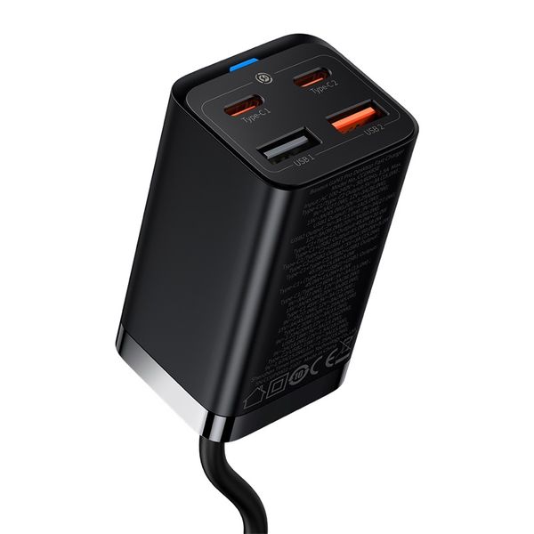 Desktop Fast Charger GaN3 Pro 65W 2xUSB + 2xUSB-C QC4+ PD3.0 with USB-C 1.5m Cable, Black image 3