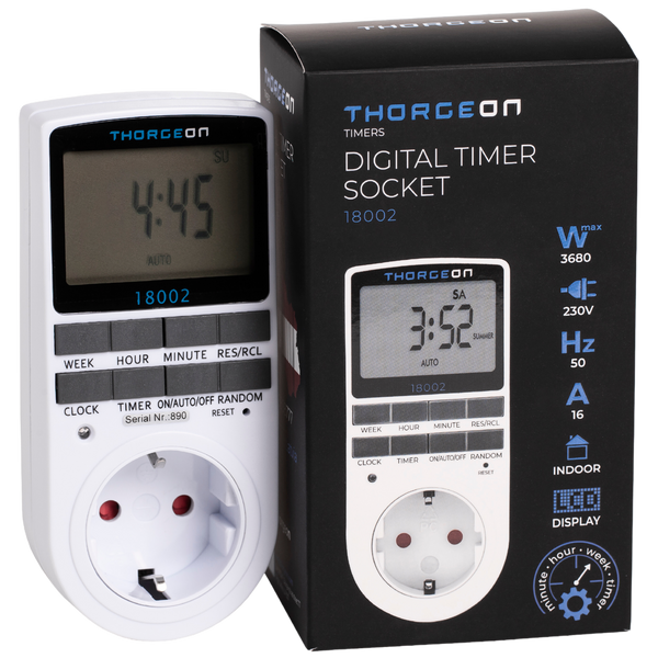 Digital Timer Socket 24/7h 16A 3680W THORGEON image 1