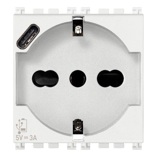 2P+E 16A Universal+USB-C outlet white image 1