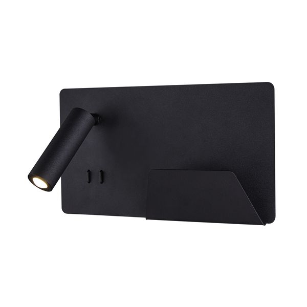 SOMNILA SPOT, indoor LED surface-mounted wall light 3000K black version right incl. USB connection image 1
