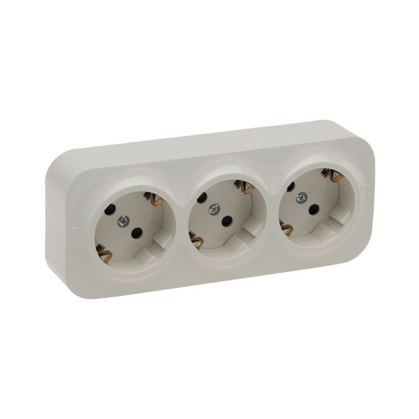3X2P+E SCHUKO 16A PREWIRED SOCKET WITH SHUTTERS IVORY image 1
