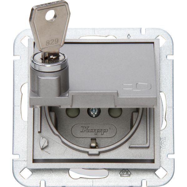 HK07 - protective contact socket, hinged lid, increased contact protection, lockable, color: steel image 1