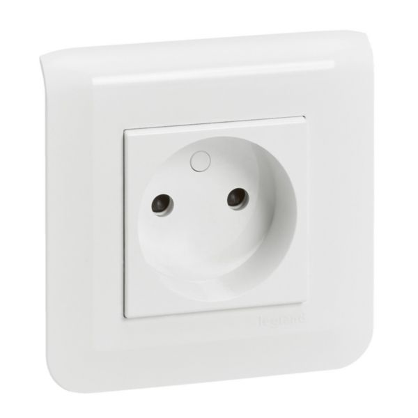 Mosaic self-terminal grounded power socket white with plate and screw fixing image 1