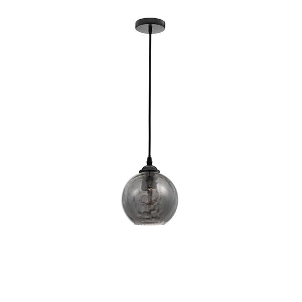 Smoke Glass   Black Metal   LED E27 1x12 Watt 230 Volt  IP20 Bulb Excluded  D: 14 H1: 12 H2: 125 cm Adjustable height image 1