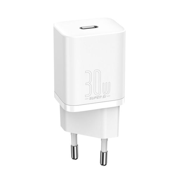 Wall Quick Charger Super Si 30W USB-C QC3.0 PD, White image 1