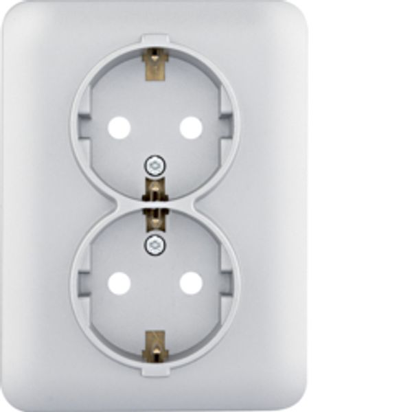 Double SCHUKO socket+cover+PRCC silver image 1