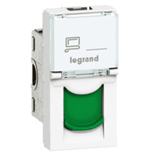 RJ45 socket Mosaic category 6A UTP 1 module white + green shutter image 1