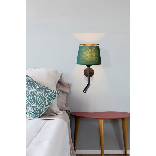 SAVOY BLACK WALL LAMP WITH READER GREEN LAMPSHADE image 2