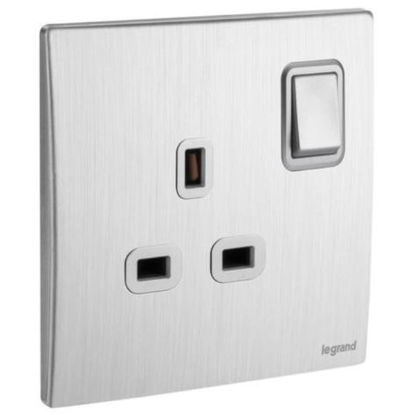 Mallia Senses - 1 gang BS switched socket outlet double pole - 13A - Brushed Aluminium image 1