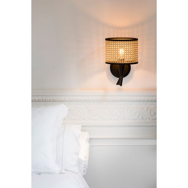 MAMBO BLACK READER WALL LAMP RATTAN LAMPSHADE ø210 image 2