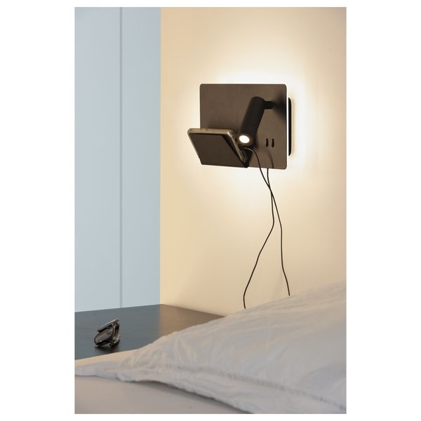 SOMNILA SPOT, indoor LED surface-mounted wall light 3000K black version left incl. USB connection image 8