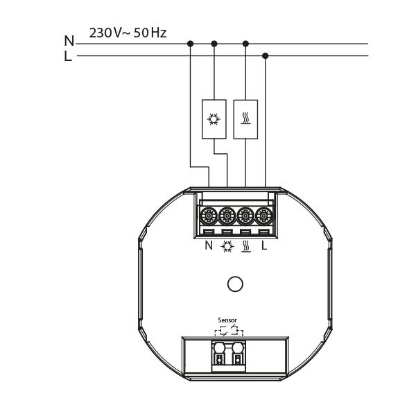 Clock thermostat as a room controller, RAL9016 glossy 55x55, AC 230V, 1 changeover contact, heating 5(2) A, cooling 1(1) A, white backlighting image 4