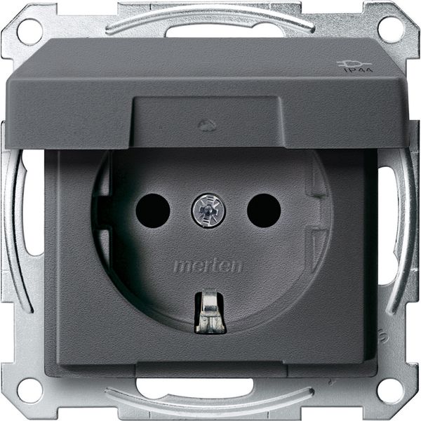 SCHUKO socket-outlet w. hng.lid, IP44, shut., screw term., anthracite, System M image 1