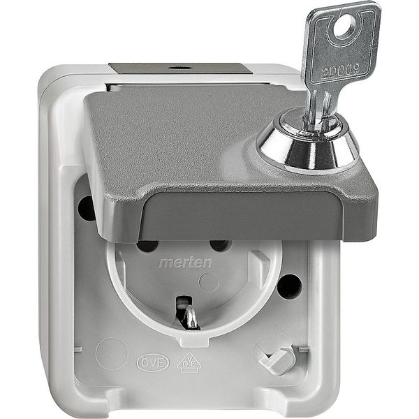 SCHUKO socket with touch protection, lockable with the same locks, lock no. 200, light gray, AQUASTAR image 1