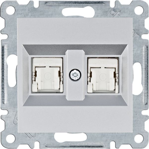 Double RJ45 socket - silver image 1