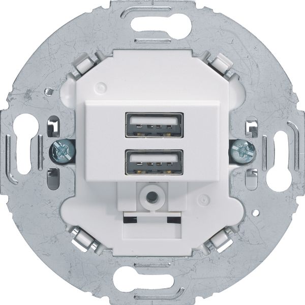 230 V USB charging socket outlet, 2gang, 3.0A, round supporting ring, image 1